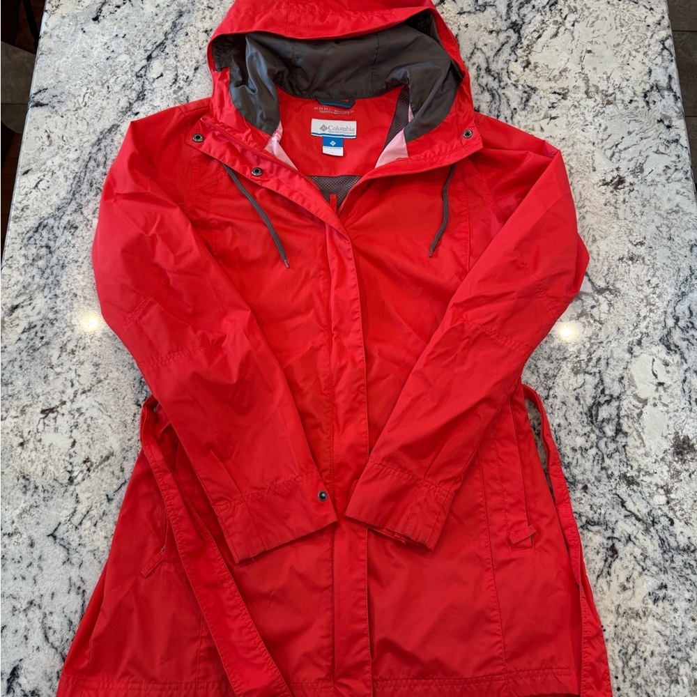 Columbia Omni-Shield Belted Hooded Rain Jacket Red Large - Picture 3 of 11
